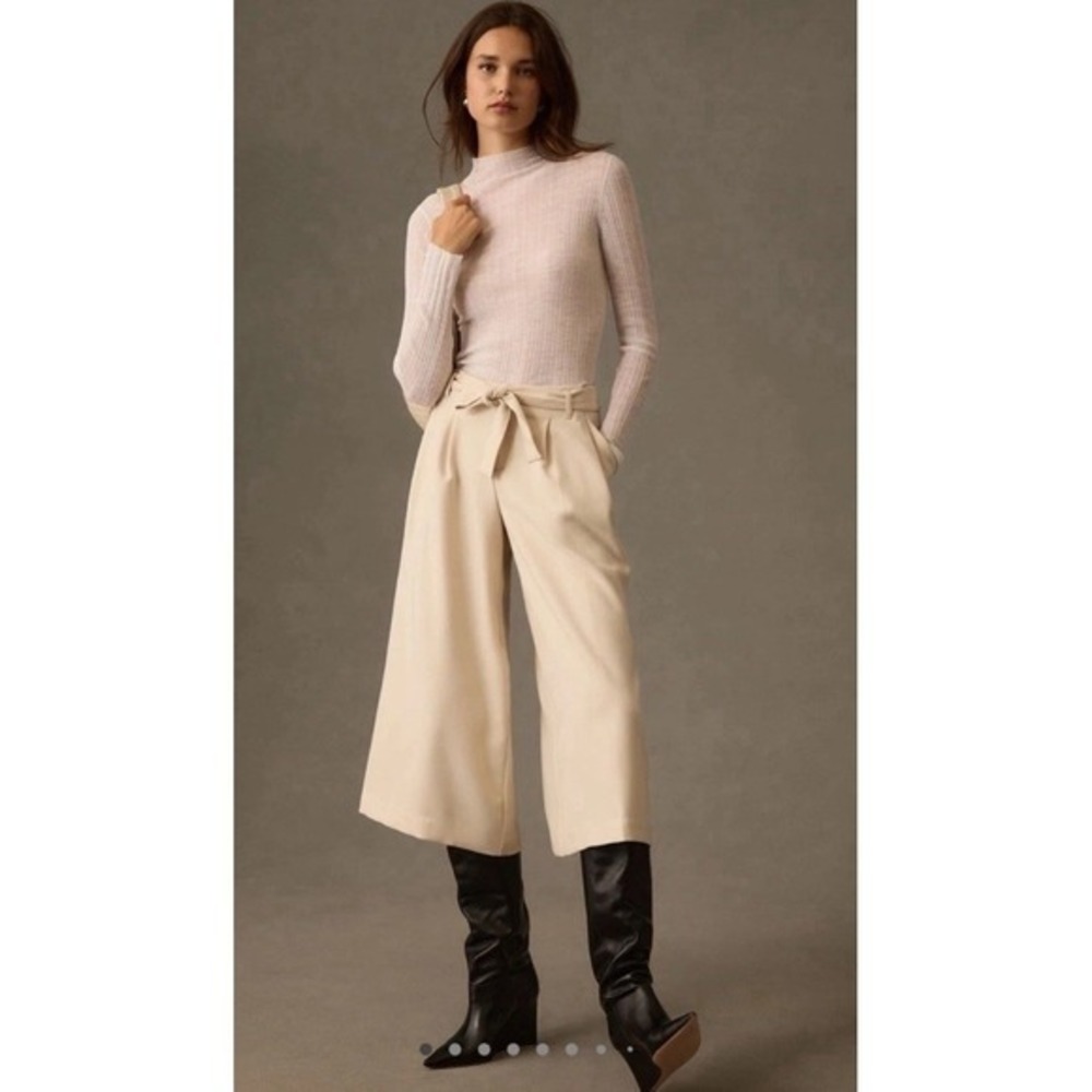 NWT Anthropologie Maeve Tie Waist Sand Cropped Culottes 8 Classic Minimalist‎